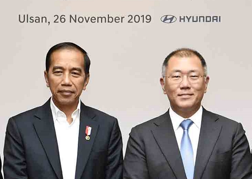 조코 위도도 인도네시아 대통령(왼쪽)과 정의선 현대자동차 수석부회장. /사진=뉴시스.