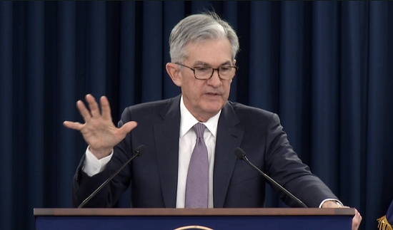제롬 파월 미국 연방준비제도(Fed) 이사회 의장이 12일(미국시간) 연방공개시장위원회(FOMC) 회의를 마친 후 기자회견을 하고 있다. /사진=Fed 생중계 화면캡쳐.