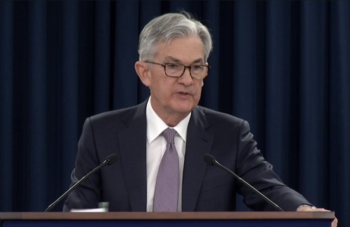 제롬 파월 미국 연방준비제도(Fed) 이사회 의장이 29일 기자회견에서 질문에 답변하고 있다. /사진=Fed 생중계 화면캡쳐.