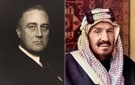 프랭클린 루스벨트 제32대 미국 대통령과 압둘라지즈 알 사우드 사우디아라비아 개국국왕. /사진=위키피디어 퍼블릭도메인.