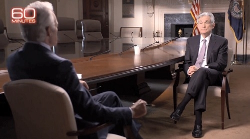 미국 CBS 시사프로그램 '60분'이 제롬 파월 미국 연방준비제도(Fed) 이사회 의장과의 인터뷰를 진행하고 있다. /사진=CBS 화면캡쳐.