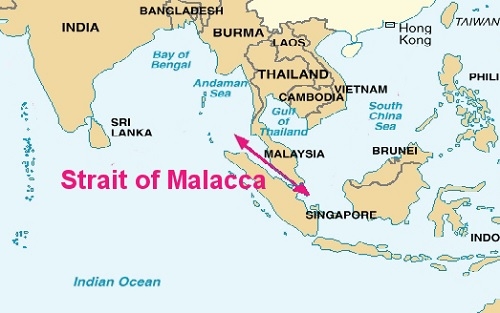 말라카 해협 지도. /사진=위키피디어 퍼블릭도메인.
