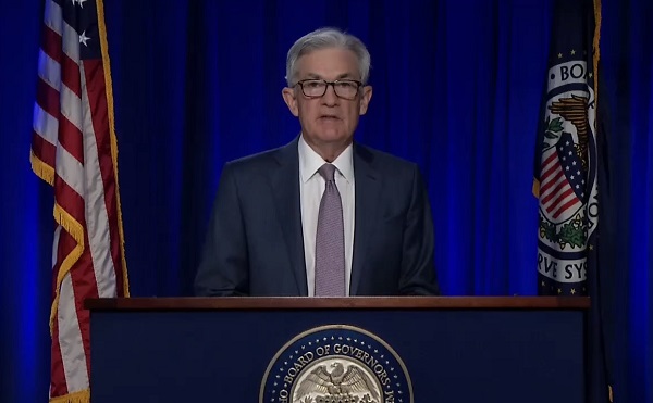 제롬 파월 미국 연방준비(Fed) 이사회 의장이 27일(미국시간) 연방공개시장위원회(FOMC) 회의를 마친 후 기자회견을 하고 있다. /사진=Fed 생중계 화면 캡처.