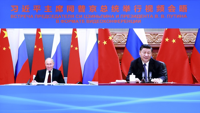 시진핑 중국 국가주석(오른쪽)과 푸틴 러시아 대통령의 지난 6월 화상회담 모습. /사진=신화통신, 뉴시스.