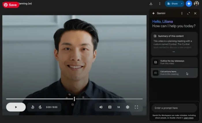 제미나이가 구글 드라이브 동영상 질문에 답변하는 모습. /사진=구글