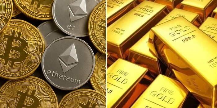 가상화폐(왼쪽)와 골드바. /사진=뉴시스