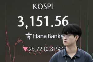 外人 투매 속...한국증시 '또 하락', 조선·원전·방산주 '뚝'