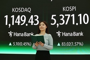 外人 투매에도, 코스피 '질주'...삼성전자 · 한화계열 '활짝'